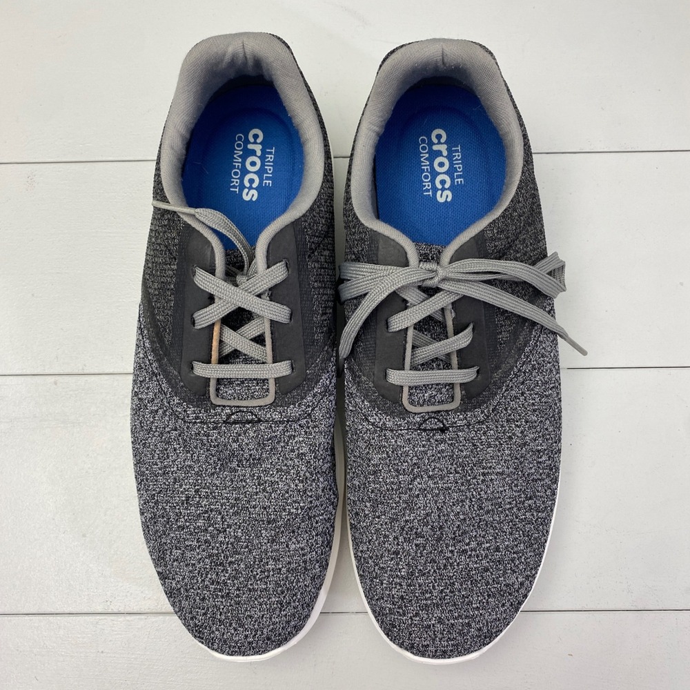 Crocs LiteRide Pacer Mens Size 10 Grey Black Knit Sneakers 204734